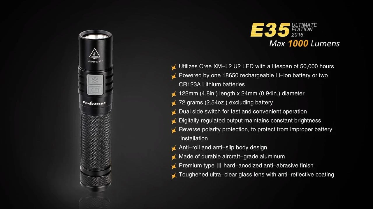 Fenix E35 XL-L2 UE LED Flashlight Black 2016 Version 9 Fenix E35 XL-L2 UE LED Flashlight Black 2016 Version - Image 9