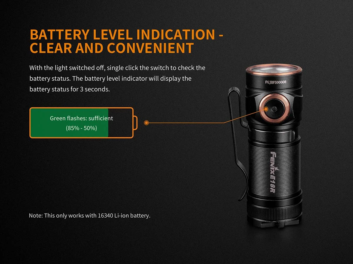 Fenix E18R XP-L Hi Led Flashlight Black 750 Lumen 3 Fenix E18R XP-L Hi Led Flashlight Black 750 Lumen - Image 3