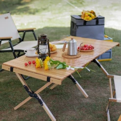 Hewolf Foldable Large Wooden Egg Roll Table -Outdoor Gear HW J2097 05