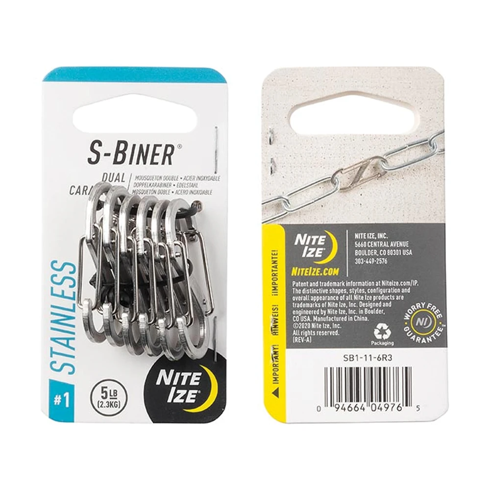 Nite Ize S-Biner® Stainless Steel Dual Carabiner #1 - 6 Pack - Stainless 2 Nite Ize S-Biner® Stainless Steel Dual Carabiner #1 - 6 Pack - Stainless - Image 2