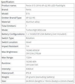 Fenix E15 LED Flashlight (2016 Edition) 7 Fenix E15 LED Flashlight (2016 Edition) -Outdoor Gear spo8 1