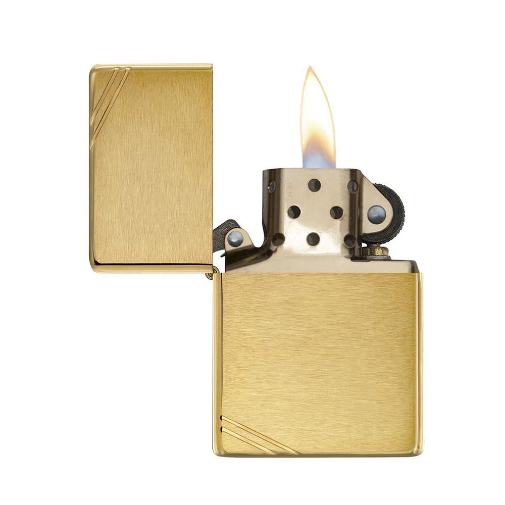 Zippo 240 Brushed Brass Vintage With Slashes 2 Zippo 240 Brushed Brass Vintage With Slashes - Image 2